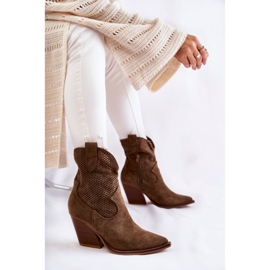 FB1 Botas Cowboy Mujer Ante Calado Kaki Eleonore marrón caqui 6
