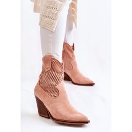 Botas Mujer Ante Calado Vaquero Rosa Eleonore beige 1