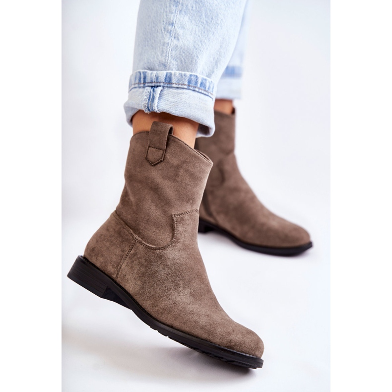 S.Barski Botas Mujer De Ante Tacón Plano Gris Oscuro Fiorenz beige 1