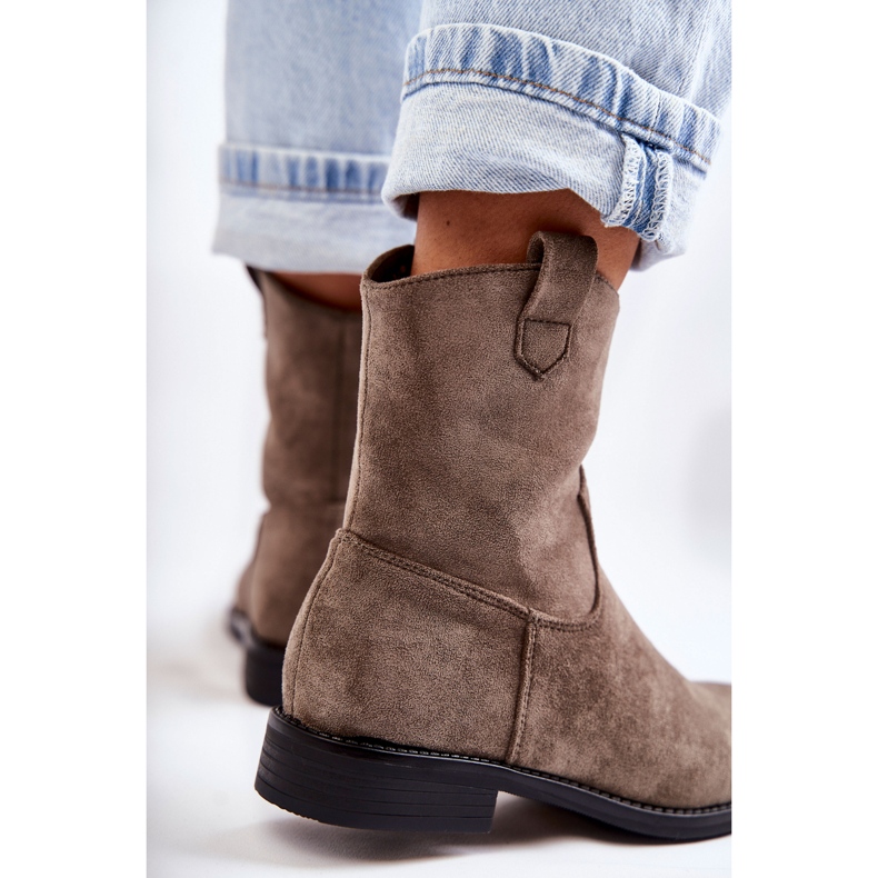 S.Barski Botas Mujer De Ante Tacón Plano Gris Oscuro Fiorenz beige 2