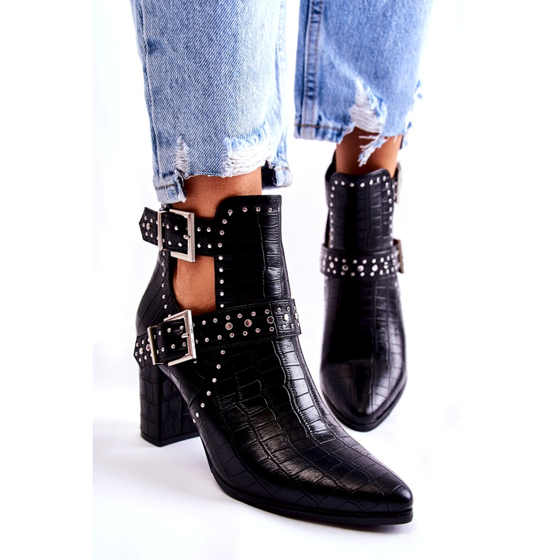 WJ2 Botas De Mujer Con Tacón De Strass Kelin Negro 1
