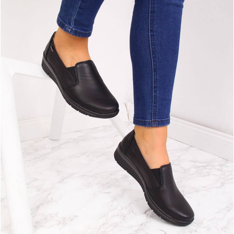 Helios Cuero, zapatos sin cordones negro 2