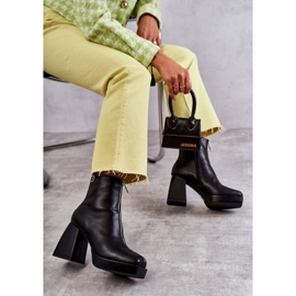 Botas De Mujer De Tacón Grueso Con Cremallera Negro Carrera 5