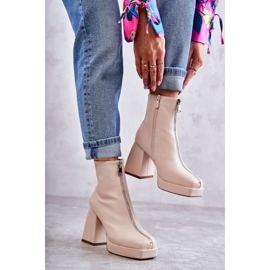 Botas De Mujer De Tacón Grueso Con Cremallera Beige Carrera 3
