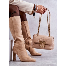 Botas De Mujer Con Tacón Hasta La Rodilla Beige Oscuro Truly Love 11