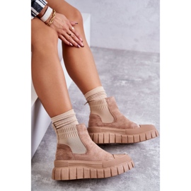 FB2 Botas sin cordones de moda en la plataforma Jenna beige oscuro 7