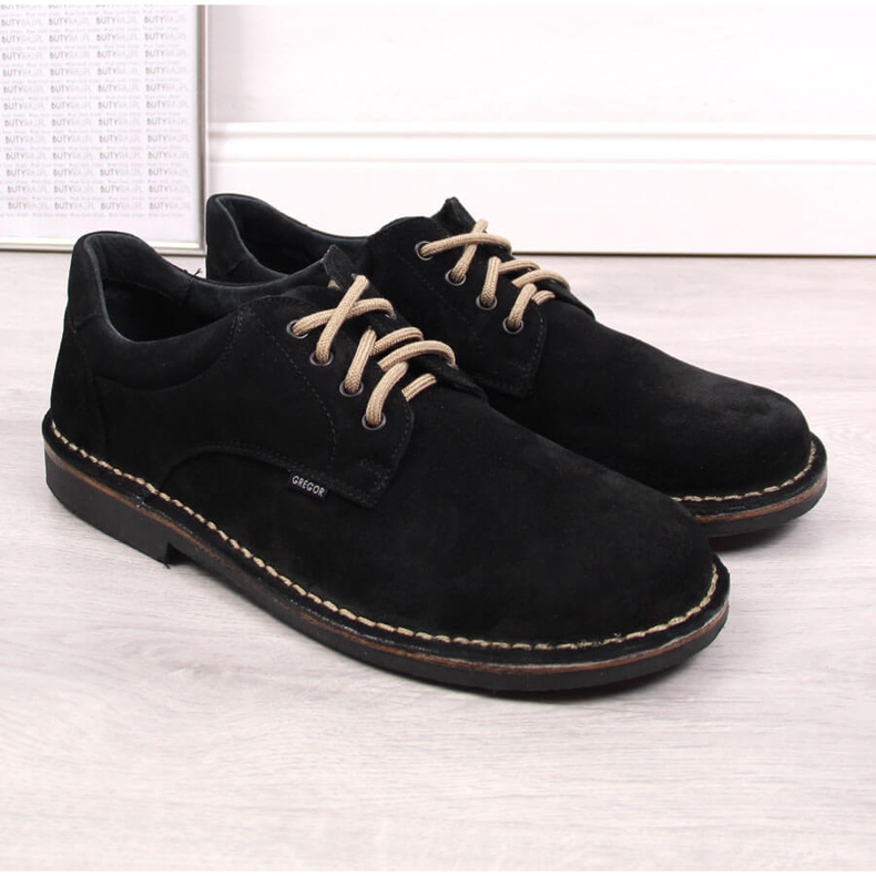 Zapatos de piel, ante para hombre, negro Gregor 1108 1