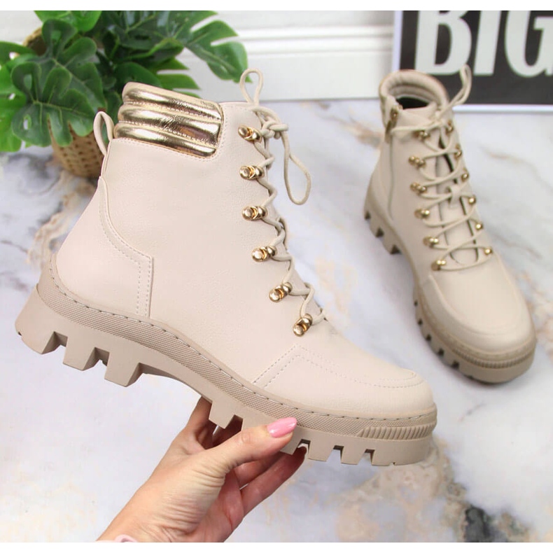 Botas de montaña para mujer, trabajadores de plataforma beige, Potocki 1