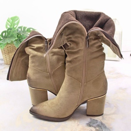 Botas de equitación para mujer en el poste beige arrugado Potocki 5
