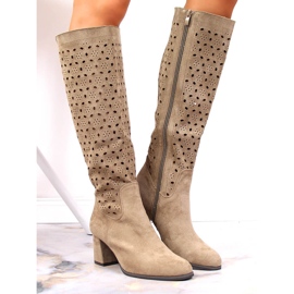 POTOCKI Botas de mujer, caladas, gamuza marrón Daszyński beige 3