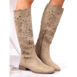 M. DASZYŃSKI Botas de mujer, caladas, gamuza marrón Daszyński 1
