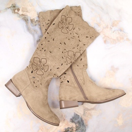 M. DASZYŃSKI Botas de mujer, caladas, gamuza marrón Daszyński 4