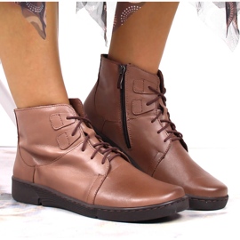 Botas cómodas de cuero marrón para mujer con aislamiento marrón Łukbut LUK1816B 7