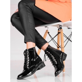 Elegantes botas de cordones para mujer con tacón plano Shelovet negro 1