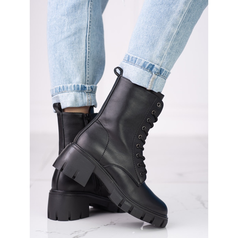 Botas clásicas negras de cordones Shelovet con tacones altos negro 1 Botas clásicas negras de cordones Shelovet con tacones altos negro 1