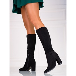 Botas de mujer clásicas negras al poste Shelovet fabricadas en ante ecológico negro 1