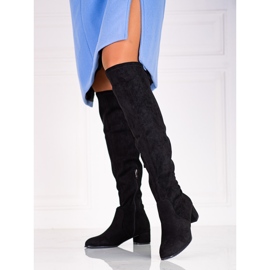 Botines de ante para mujer con poste bajo Shelovet negro 1