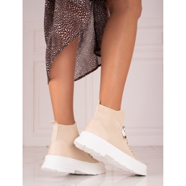 Zapatillas beige para mujer con parte superior Shelovet alta marrón 2