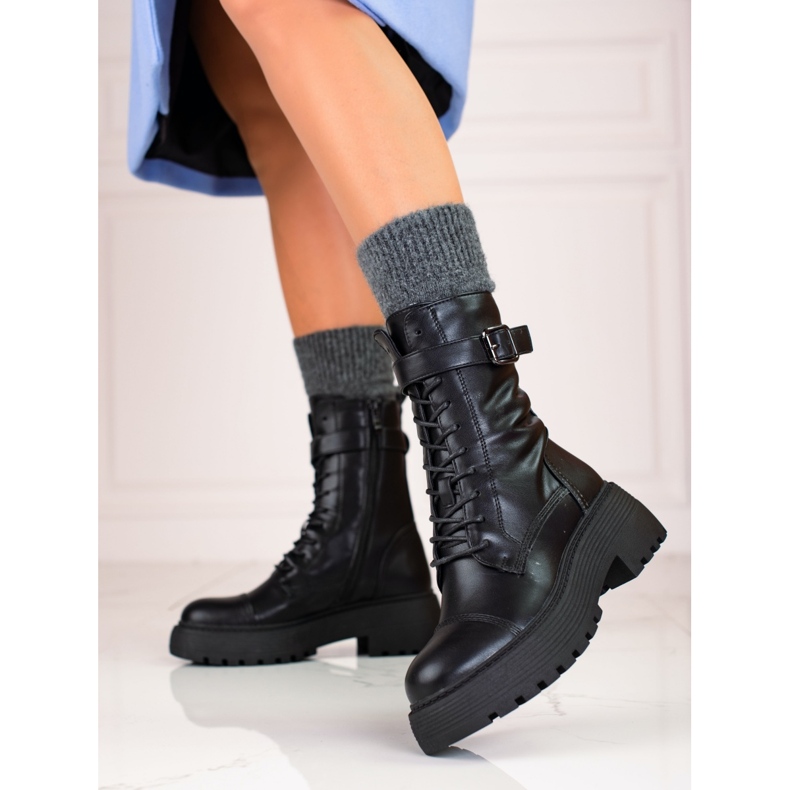 Bolsos altos de mujer negros con cordones Shelovet 1