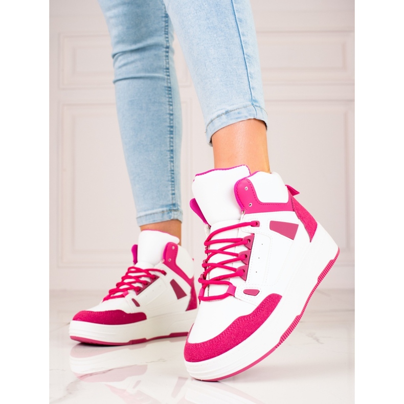 Deportivas altas de mujer Shelovet blancas y rosas blanco 1