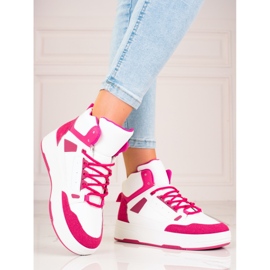 Deportivas altas de mujer Shelovet blancas y rosas blanco 2