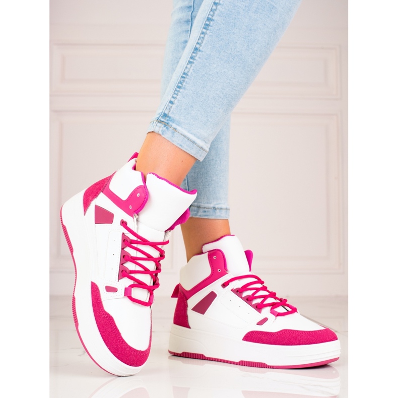 Deportivas altas de mujer Shelovet blancas y rosas blanco 2