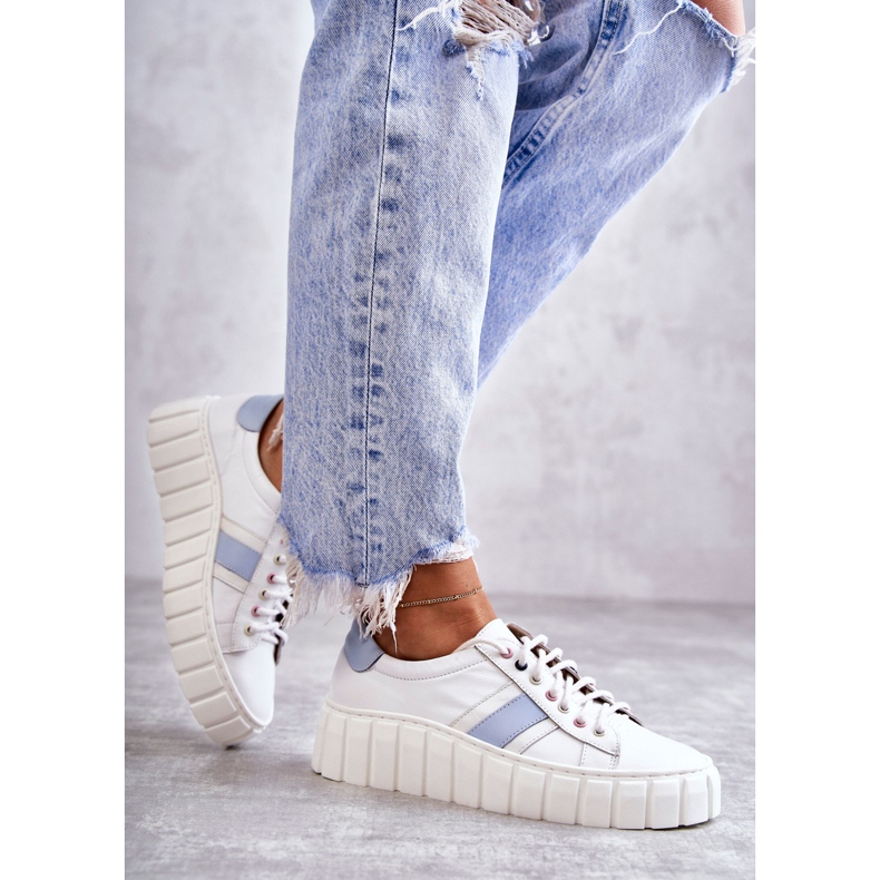 Deportivas Mujer Piel Atadas Blanco y Azul Ariva 1 Deportivas Mujer Piel Atadas Blanco y Azul Ariva 1