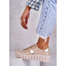 PA2 Deportivas Mujer Piel Atadas Beige-Oro Ariva marrón 6
