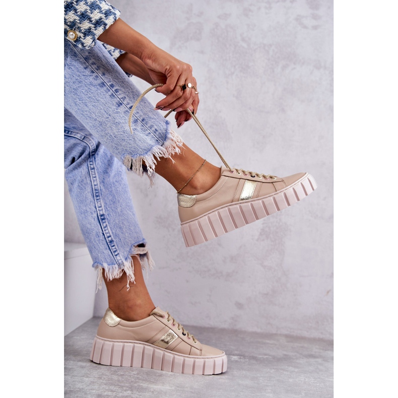 PA2 Deportivas Mujer Piel Atadas Beige-Oro Ariva marrón 2