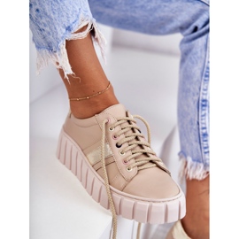 PA2 Deportivas Mujer Piel Atadas Beige-Oro Ariva marrón 3