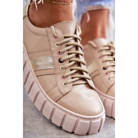 PA2 Deportivas Mujer Piel Atadas Beige-Oro Ariva marrón 4