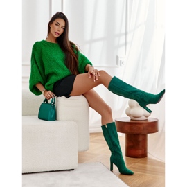 FG2 Botas De Mujer Con Tacón Hasta La Rodilla Verde Truly Love 1