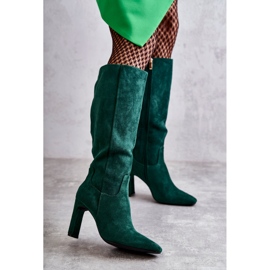 FG2 Botas De Mujer Con Tacón Hasta La Rodilla Verde Truly Love 5