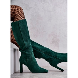 FG2 Botas De Mujer Con Tacón Hasta La Rodilla Verde Truly Love 8