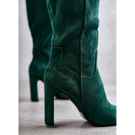 FG2 Botas De Mujer Con Tacón Hasta La Rodilla Verde Truly Love 6
