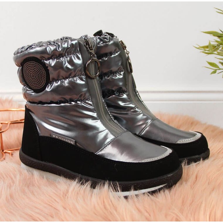 Miss Botas de nieve impermeables Jr EVE323B plateado negro 2