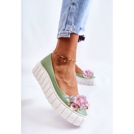 PA2 Bailarinas De Cuero Sobre Una Plataforma Con Un Colorido Adorno Ladette Verde 2