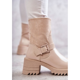 Botas Abrigadas Mujer Tacón Grueso Beige Marinela 8