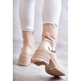 Botas Abrigadas Mujer Tacón Grueso Beige Marinela 9