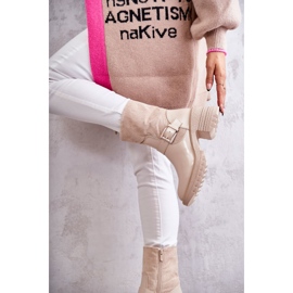 Botas Abrigadas Mujer Tacón Grueso Beige Marinela 10
