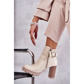 FE1 Botas De Tacón Ecopiel Con Cremallera Decorativa Beige Rosita 4