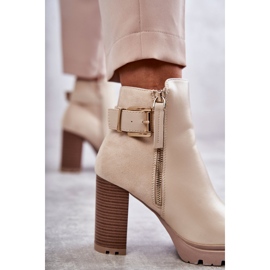 FE1 Botas De Tacón Ecopiel Con Cremallera Decorativa Beige Rosita 8