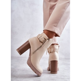 FE1 Botas De Tacón Ecopiel Con Cremallera Decorativa Beige Rosita 9