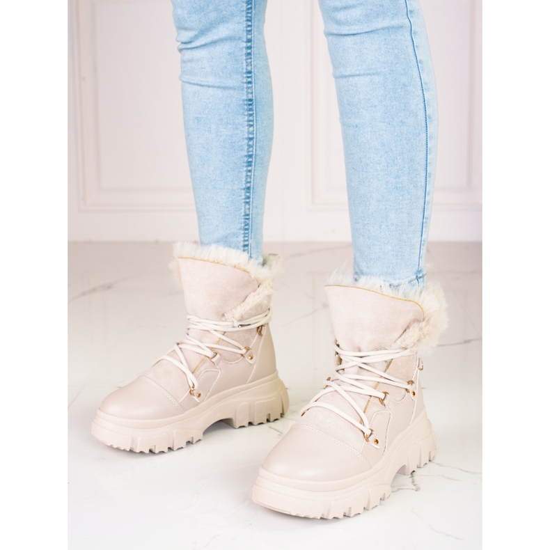 Botas de nieve de mujer beige con pelo Shelovet 1 Botas de nieve de mujer beige con pelo Shelovet 1