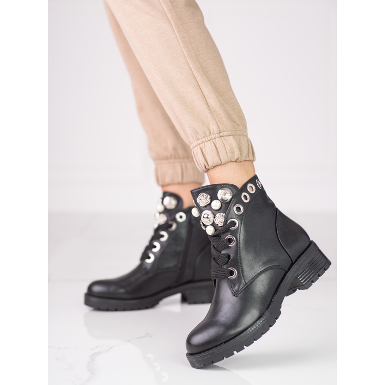 Botas de mujer con cordones y adornos Shelovet negro 1