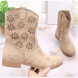 Botines cowboy mujer ante calados beige Jezzi JEZ368B 1