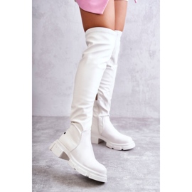 Botas De Piel Sobre La Rodilla Tacón Plano GOE KK2N4022 Blanco 1