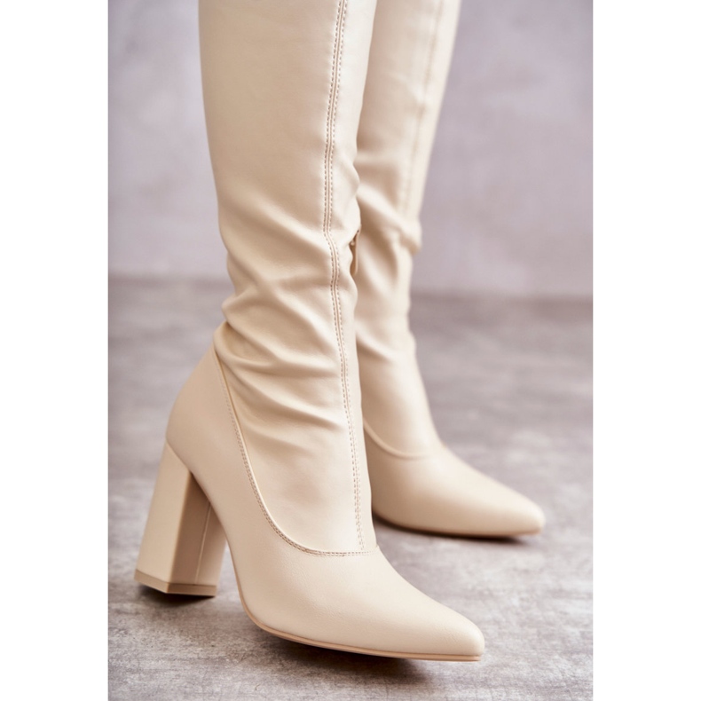 Botas Tacón Piel Casto Beige 2