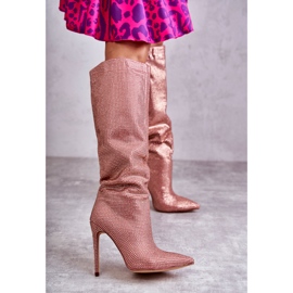 Botas De Moda De Tacón Alto Con Zirconia Cúbica Rosa Lovisa rosado 2