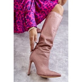 Botas De Moda De Tacón Alto Con Zirconia Cúbica Rosa Lovisa 1